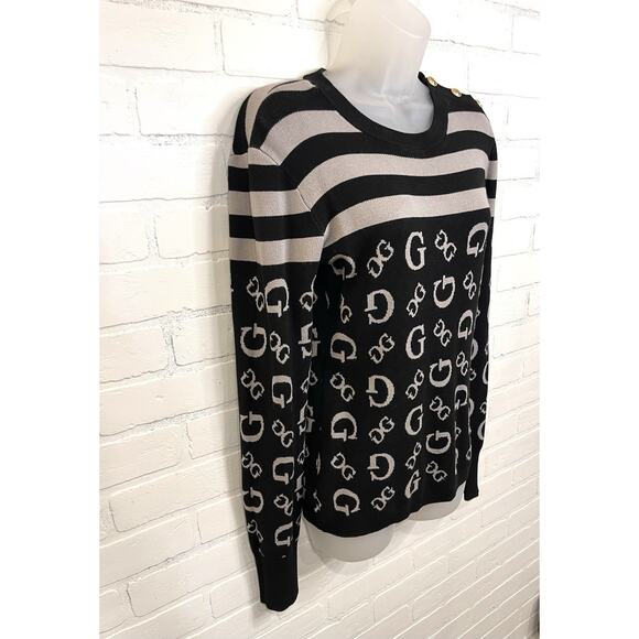 Guess Logo Letter Long Sleeve Classic Pullover Sweater Black/Wh | Womens Large - Picture 4 of 8